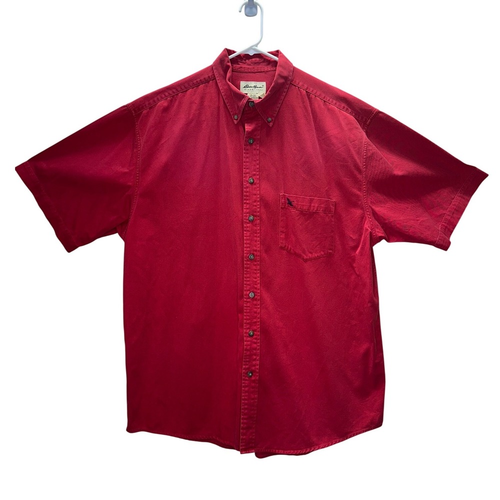 Eddie Bauer VTG Mens XL Tall Red Short Sleeve Button Down Cotton Shirt WPL 9647